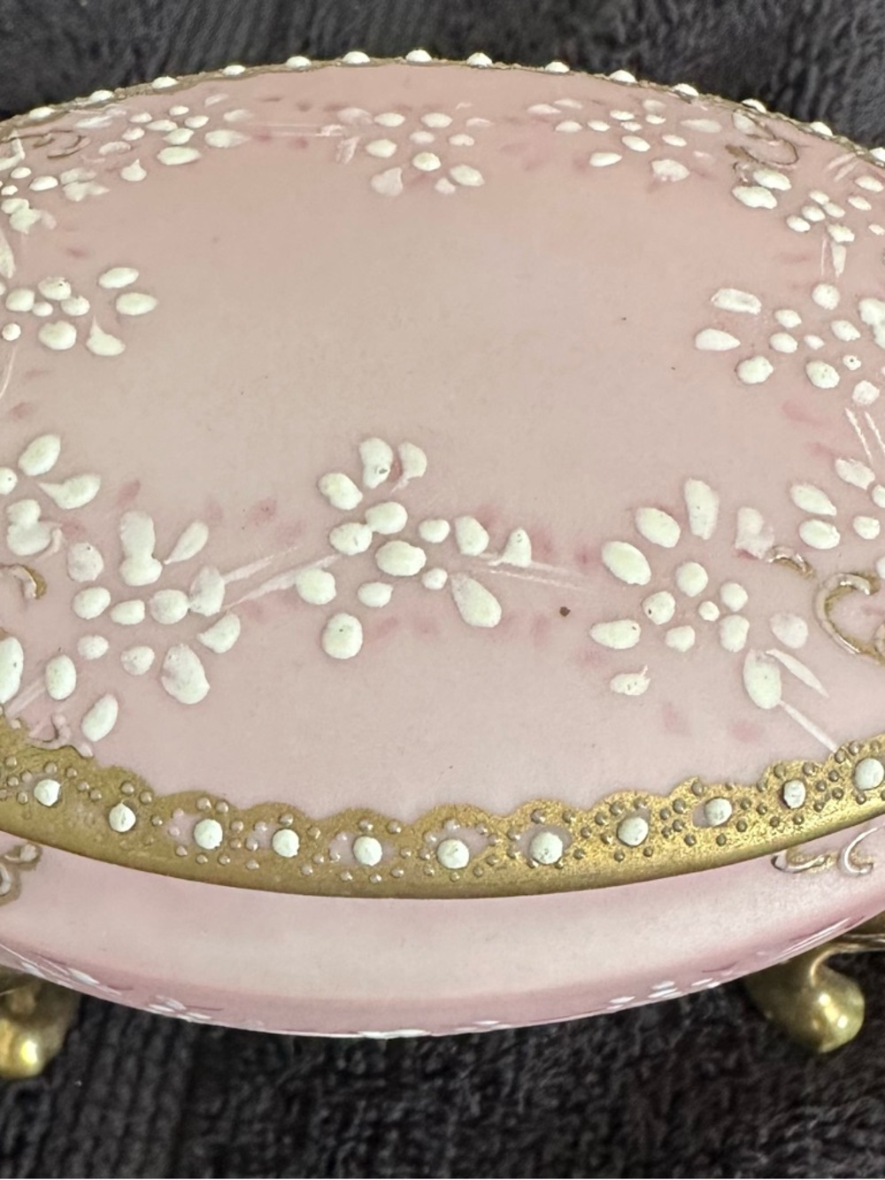 Delicate Pink Floral Embossed Trinket Box with Gold Accents